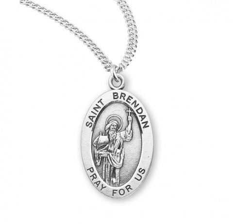 St. Brendan Pendant Oval Sterling Silver with Chain