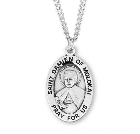 St. Damian of Molokai Pendant Oval Sterling Silver with Chain