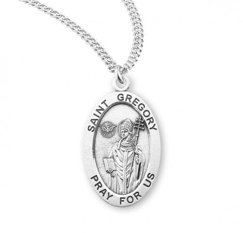 St. Gregory Pendant Oval Sterling Silver with Chain
