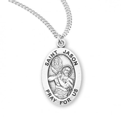 St. Jason Pendant Oval Sterling Silver with Chain