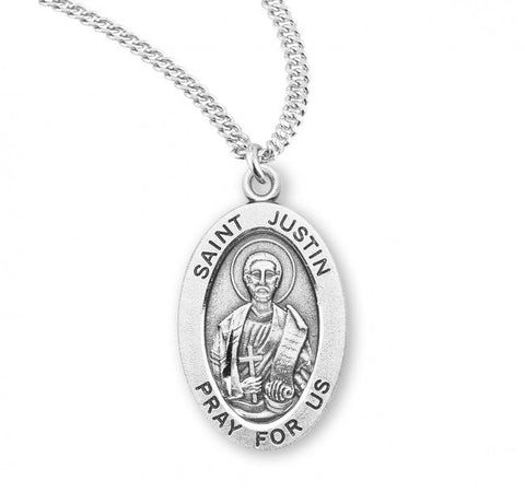 St. Justin Pendant Oval Sterling Silver with Chain