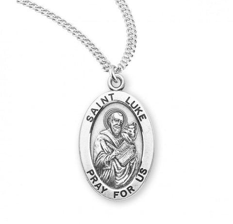 St. Luke Pendant Oval Sterling Silver with Chain