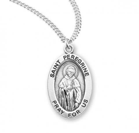 St. Peregrine Pendant Oval Sterling Silver with Chain