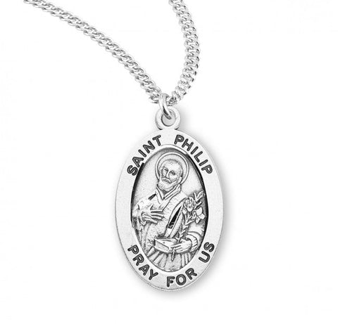 St. Phillip Pendant Oval Sterling Silver with Chain