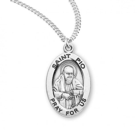 St. Pio Pendant Oval Sterling Silver with Chain