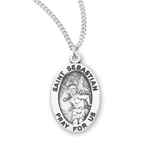 St. Sebastian Pendant Oval Sterling Silver with Chain