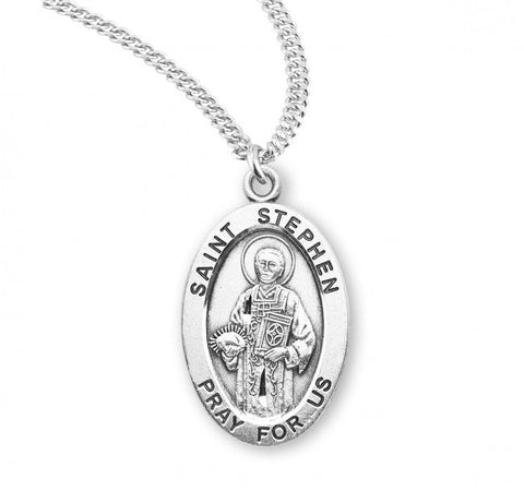 St. Stephen Pendant Oval Sterling Silver with Chain 