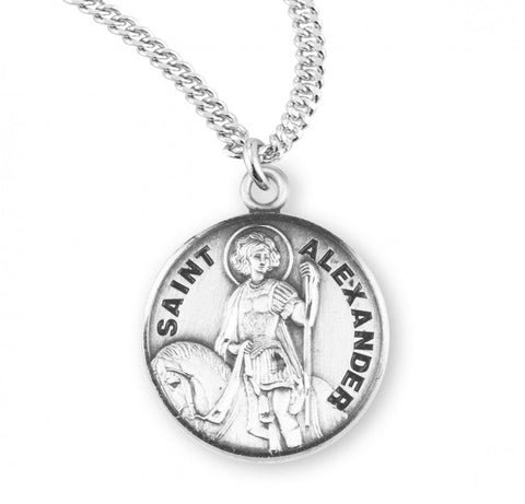 St. Alexander Medal Round Sterling Silver with Chain