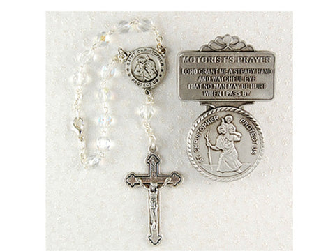 St. Christopher Auto Rosary with Visor Clip Set