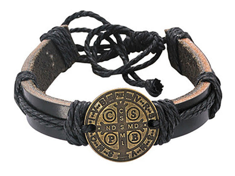 St Benedict Leather Cord Bracelet