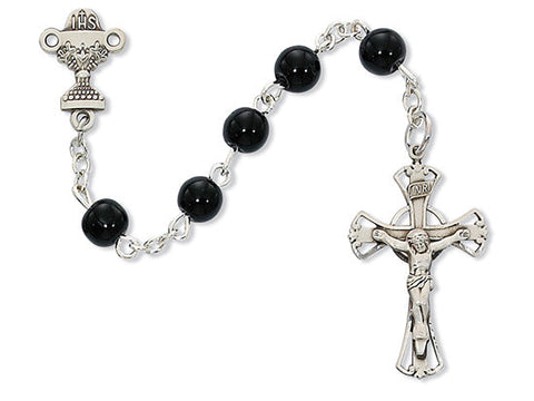 5mm Black Glass Sterling Silver Communion Rosary