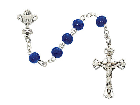 5mm Blue Glass Sterling Silver Communion Rosary