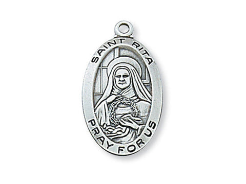 Sterling Silver St. Rita with 18" Chain and Box