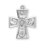 4 Way Pendant in Gothic Style, Sterling Silver with Chain