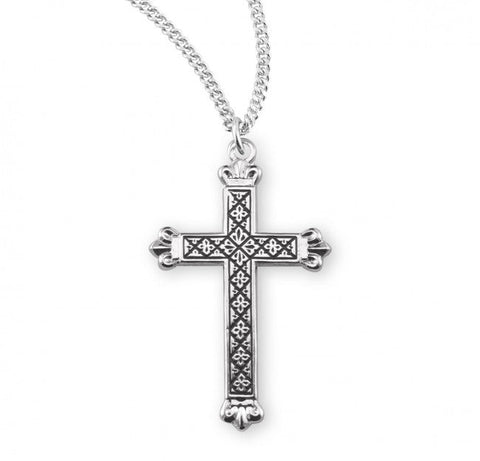 Cross Pendant Blackened Etched, Sterling Silver with Chain