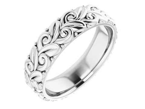 14K White Gold 5mm Floral Band Size 7 