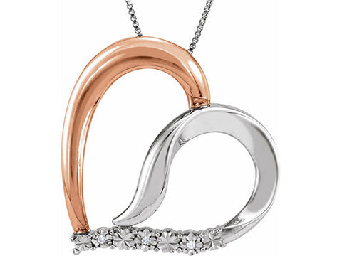Sterling Silver Rose Gold Plated Diamond Heart Necklace