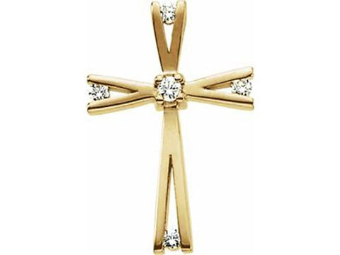 14K Yellow Gold Diamond Cross Pendant 