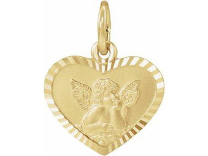 14K Yellow Gold Heart Cherub Angel Medal 