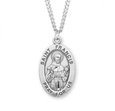 St. Francis Pendant Oval Sterling Silver with Chain