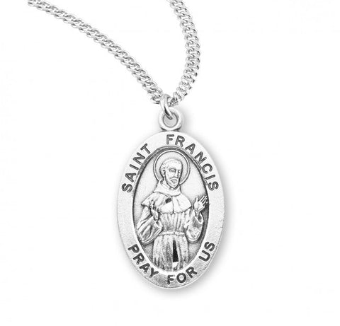 St. Francis Pendant Oval Sterling Silver with Chain